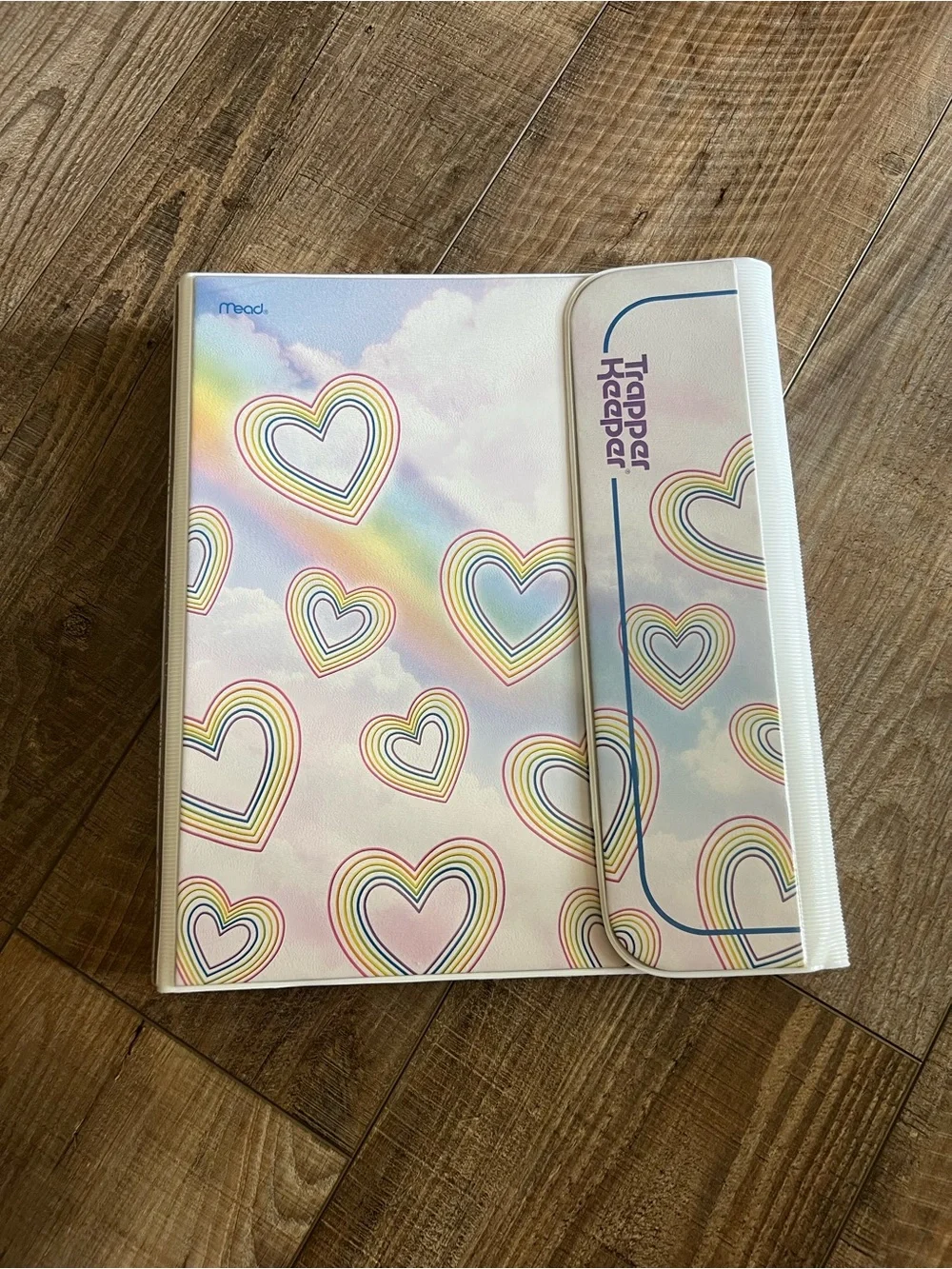 Trapper Keeper Organizer with Pastel Rainbow Hearts - Pink